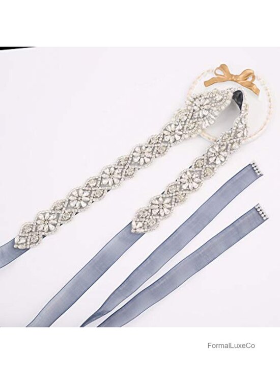 Rhinestone Beaded Sash Organza Bridal Belt Wedding Gown Plus Size main image 6
